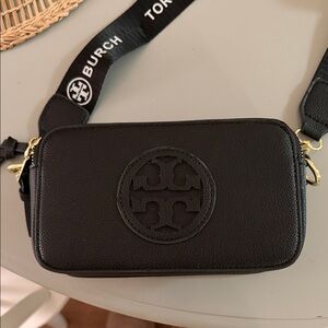 Tory Burch Black Camera Bag with Gold Details